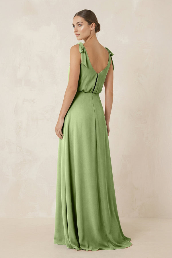 V - Neck A - Line Chiffon Bridesmaid Dress in Matcha - SHE IS ME Bridesmaid Dresses