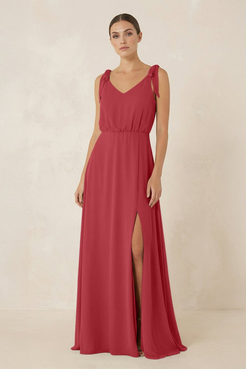 V - Neck A - Line Chiffon Bridesmaid Dress in Merlot - SHE IS ME Bridesmaid Dresses