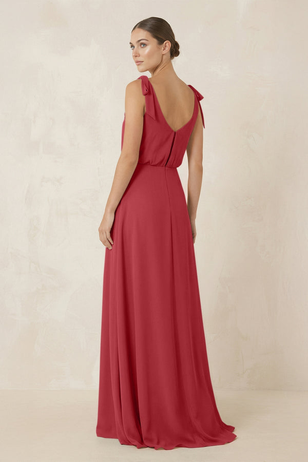 V - Neck A - Line Chiffon Bridesmaid Dress in Merlot - SHE IS ME Bridesmaid Dresses