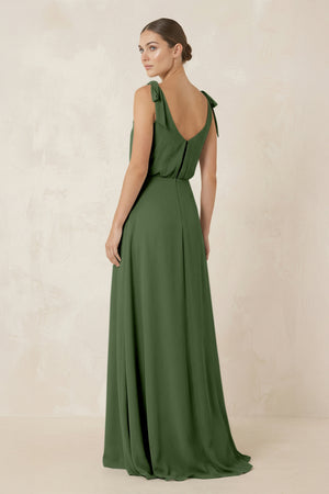 V-Neck A-Line Chiffon Bridesmaid Dress in Moss (2) | KISSBRIDAL