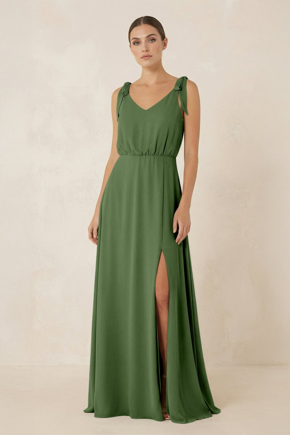 V - Neck A - Line Chiffon Bridesmaid Dress in Moss - KISS BRIDAL Bridesmaid Dresses
