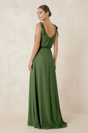 V - Neck A - Line Chiffon Bridesmaid Dress in Moss - SHE IS ME Bridesmaid Dresses