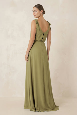 V-Neck A-Line Chiffon Bridesmaid Dress in Moss Green (2) | KISSBRIDAL