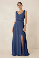 V - Neck A - Line Chiffon Bridesmaid Dress in Navy - SHE IS ME Bridesmaid Dresses