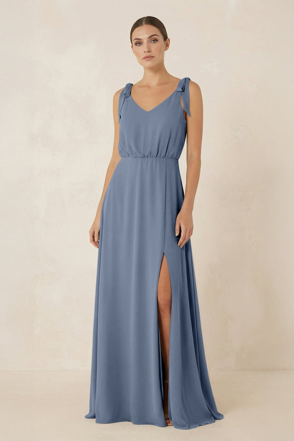 V - Neck A - Line Chiffon Bridesmaid Dress in Neptune - KISS BRIDAL Bridesmaid Dresses
