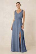 V - Neck A - Line Chiffon Bridesmaid Dress in Neptune - SHE IS ME Bridesmaid Dresses