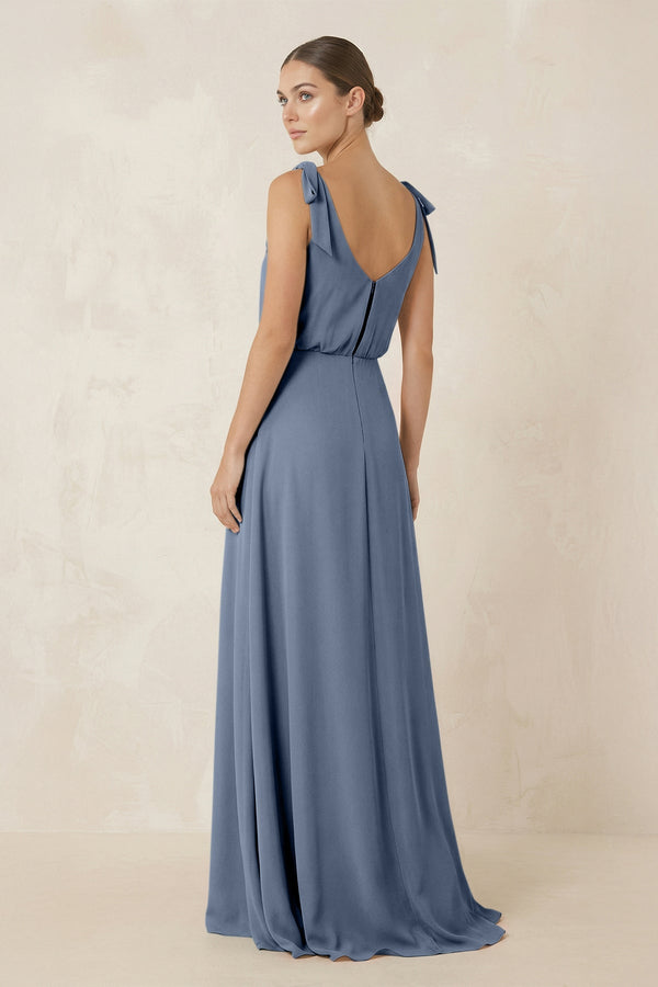 V - Neck A - Line Chiffon Bridesmaid Dress in Neptune - SHE IS ME Bridesmaid Dresses