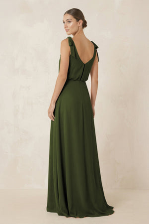 V - Neck A - Line Chiffon Bridesmaid Dress in Olive - SHE IS ME Bridesmaid Dresses