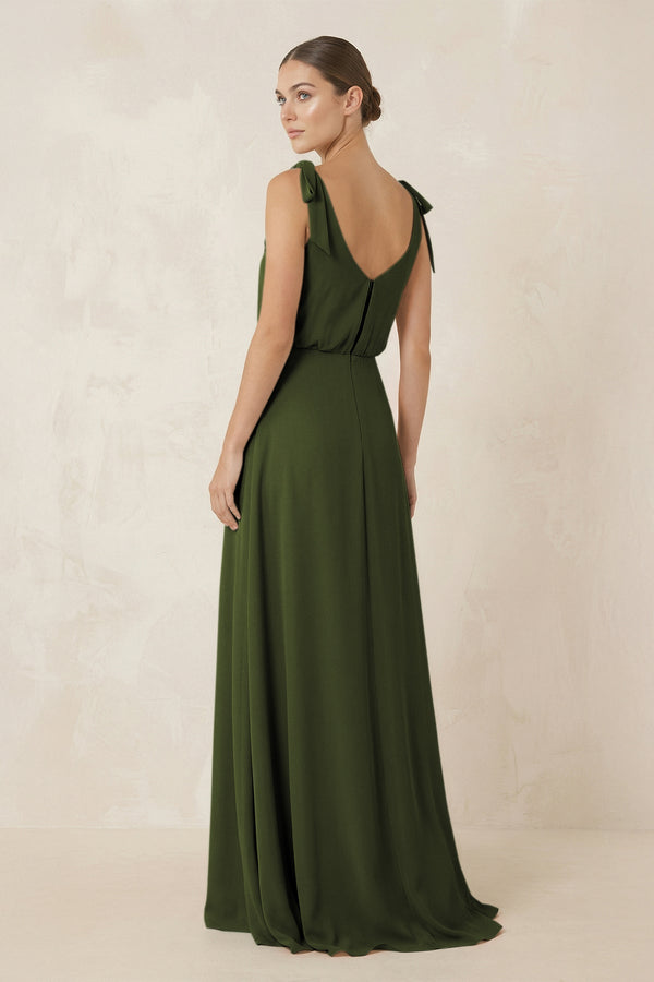 V - Neck A - Line Chiffon Bridesmaid Dress in Olive - SHE IS ME Bridesmaid Dresses