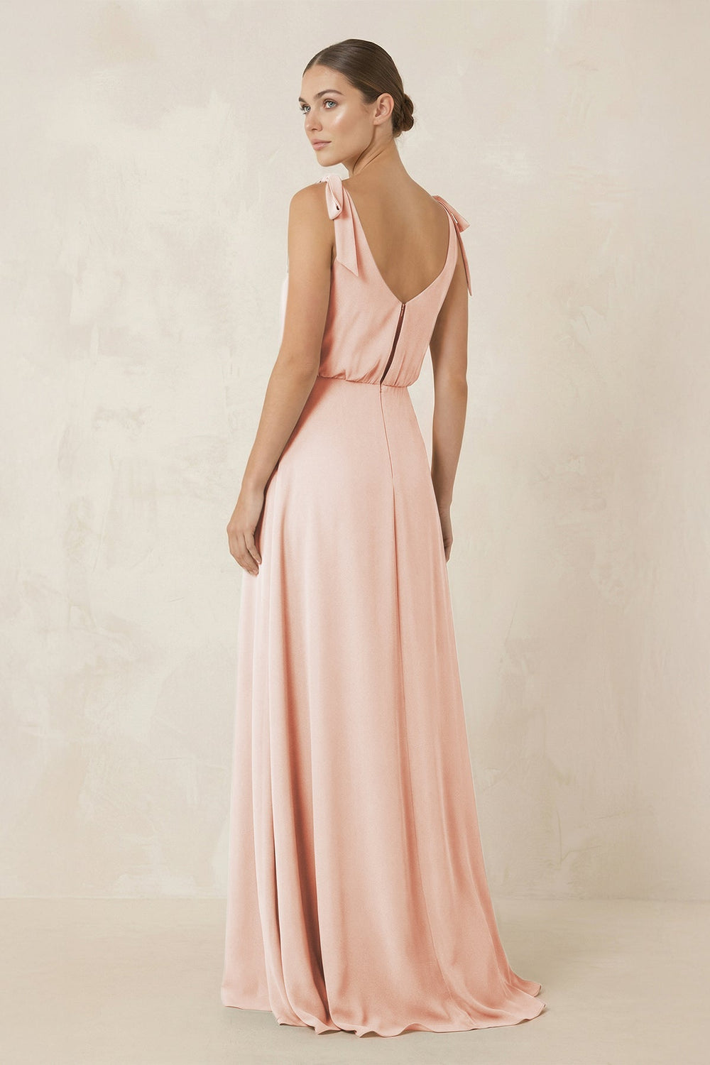 V - Neck A - Line Chiffon Bridesmaid Dress in Pale Blush - KISS BRIDAL Bridesmaid Dresses