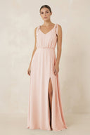 V - Neck A - Line Chiffon Bridesmaid Dress in Pale Blush - SHE IS ME Bridesmaid Dresses