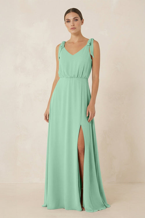 V - Neck A - Line Chiffon Bridesmaid Dress in Pale Pistachio - SHE IS ME Bridesmaid Dresses