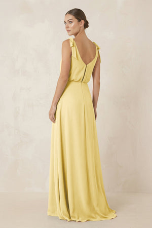 V - Neck A - Line Chiffon Bridesmaid Dress in Pastel Yellow - SHE IS ME Bridesmaid Dresses