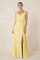 V - Neck A - Line Chiffon Bridesmaid Dress in Pastel Yellow - SHE IS ME Bridesmaid Dresses