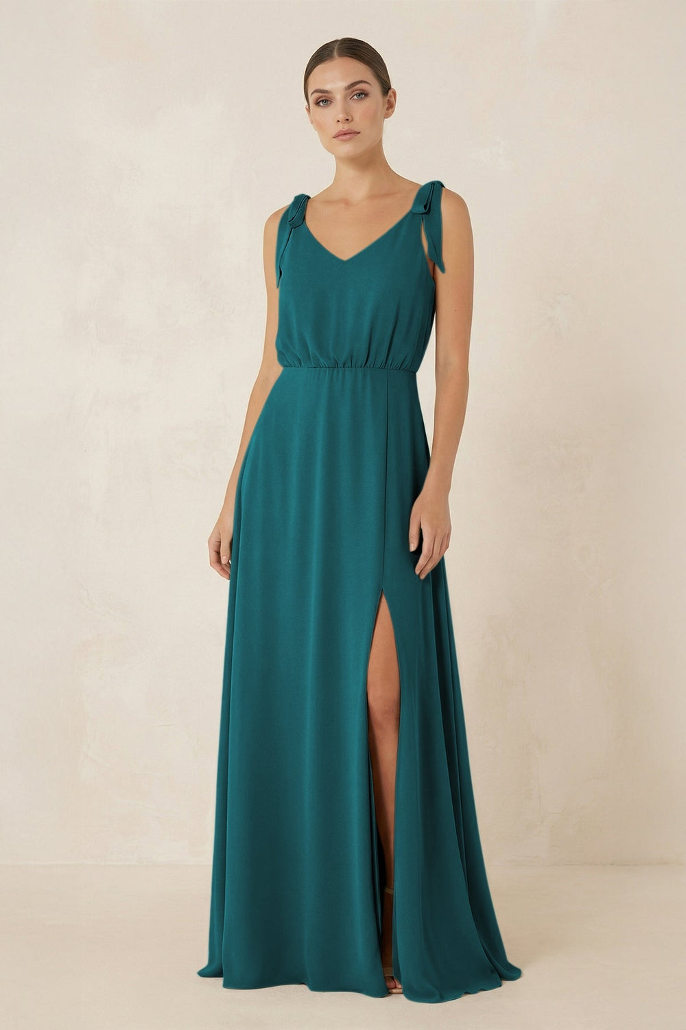 V - Neck A - Line Chiffon Bridesmaid Dress in Pine - SHE IS ME Bridesmaid Dresses