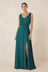 V - Neck A - Line Chiffon Bridesmaid Dress in Pine - KISS BRIDAL Bridesmaid Dresses