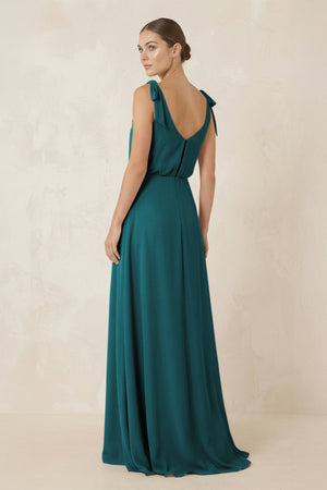 V - Neck A - Line Chiffon Bridesmaid Dress in Pine - SHE IS ME Bridesmaid Dresses