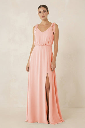 V - Neck A - Line Chiffon Bridesmaid Dress in Rose Petal - SHE IS ME Bridesmaid Dresses