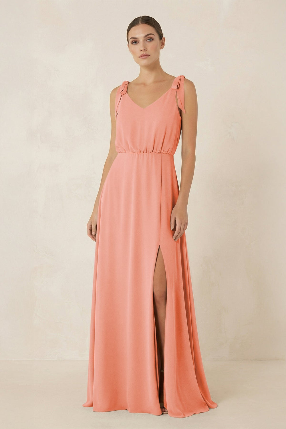 V - Neck A - Line Chiffon Bridesmaid Dress in Rosette - KISS BRIDAL Bridesmaid Dresses