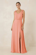 V - Neck A - Line Chiffon Bridesmaid Dress in Rosette - SHE IS ME Bridesmaid Dresses