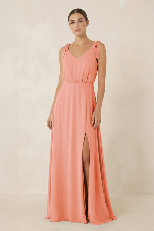 V - Neck A - Line Chiffon Bridesmaid Dress in Rosette - SHE IS ME Bridesmaid Dresses
