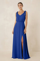 V - Neck A - Line Chiffon Bridesmaid Dress in Royal Blue - KISS BRIDAL Bridesmaid Dresses