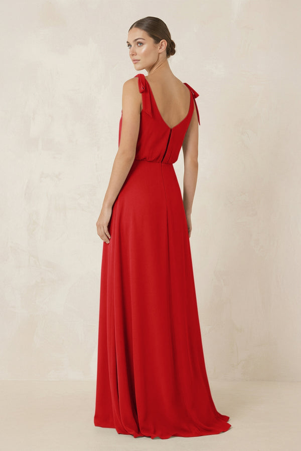 V - Neck A - Line Chiffon Bridesmaid Dress in Ruby Red - SHE IS ME Bridesmaid Dresses