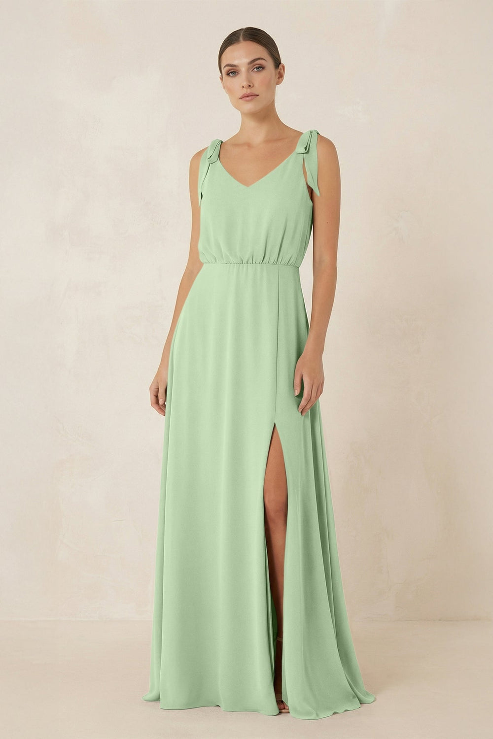 V - Neck A - Line Chiffon Bridesmaid Dress in Sage - KISS BRIDAL Bridesmaid Dresses