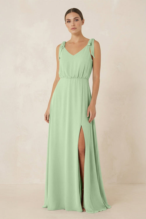 V - Neck A - Line Chiffon Bridesmaid Dress in Sage - SHE IS ME Bridesmaid Dresses