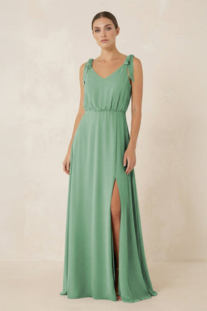 V - Neck A - Line Chiffon Bridesmaid Dress in Sea Glass - SHE IS ME Bridesmaid Dresses