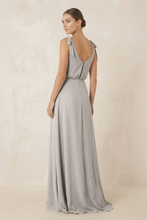 V - Neck A - Line Chiffon Bridesmaid Dress in Silver - SHE IS ME Bridesmaid Dresses