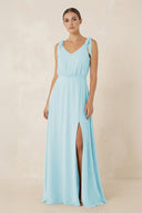 V - Neck A - Line Chiffon Bridesmaid Dress in Sky Blue - SHE IS ME Bridesmaid Dresses
