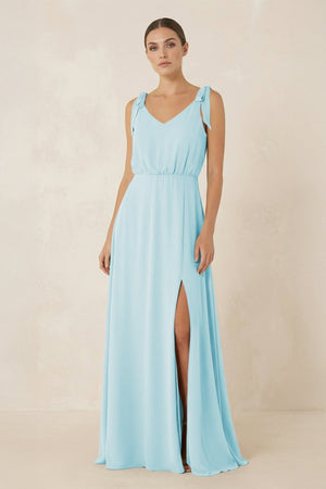 V - Neck A - Line Chiffon Bridesmaid Dress in Sky Blue - SHE IS ME Bridesmaid Dresses