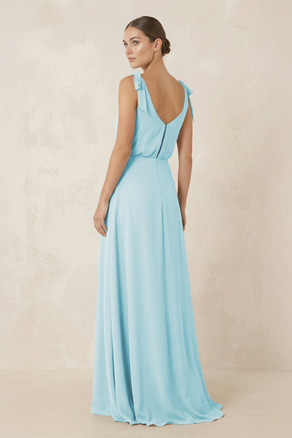 V - Neck A - Line Chiffon Bridesmaid Dress in Sky Blue - KISS BRIDAL Bridesmaid Dresses