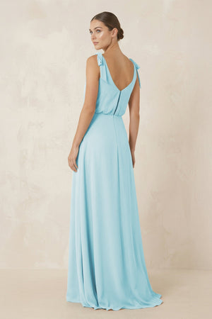 V - Neck A - Line Chiffon Bridesmaid Dress in Sky Blue - SHE IS ME Bridesmaid Dresses