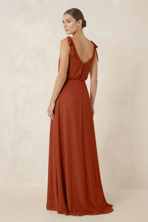 V - Neck A - Line Chiffon Bridesmaid Dress in Spice - SHE IS ME Bridesmaid Dresses