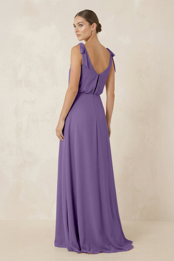 V - Neck A - Line Chiffon Bridesmaid Dress in Tahiti - SHE IS ME Bridesmaid Dresses