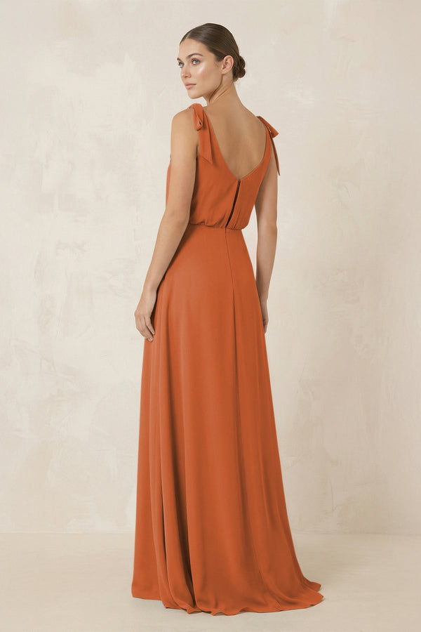 V - Neck A - Line Chiffon Bridesmaid Dress in Terracotta - SHE IS ME Bridesmaid Dresses