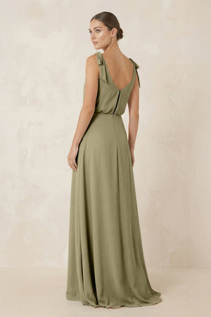 V - Neck A - Line Chiffon Bridesmaid Dress in Thyme - SHE IS ME Bridesmaid Dresses