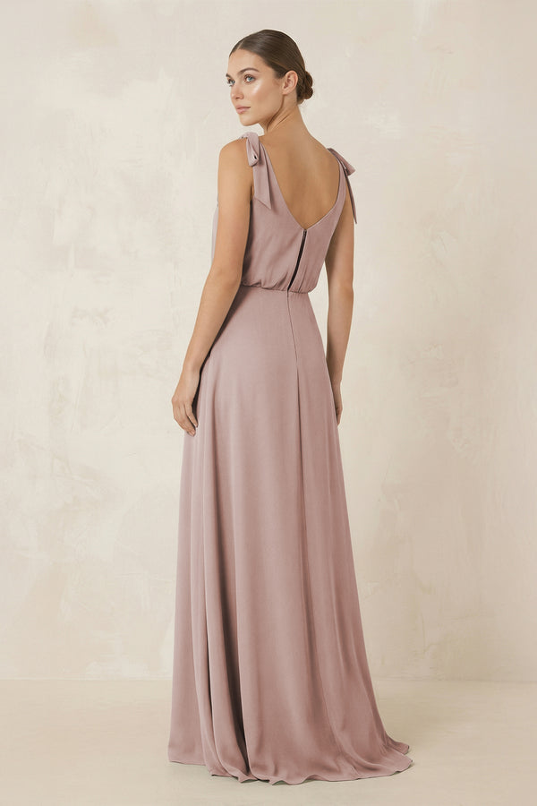 V-Neck A-Line Chiffon Bridesmaid Dress in Toffee (2) | KISSBRIDAL