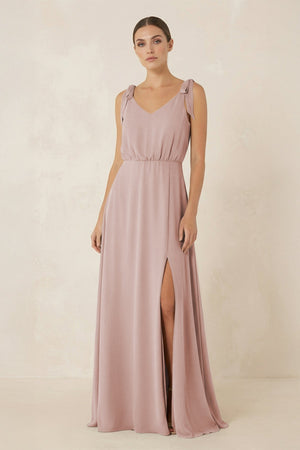 V - Neck A - Line Chiffon Bridesmaid Dress in Toffee - SHE IS ME Bridesmaid Dresses