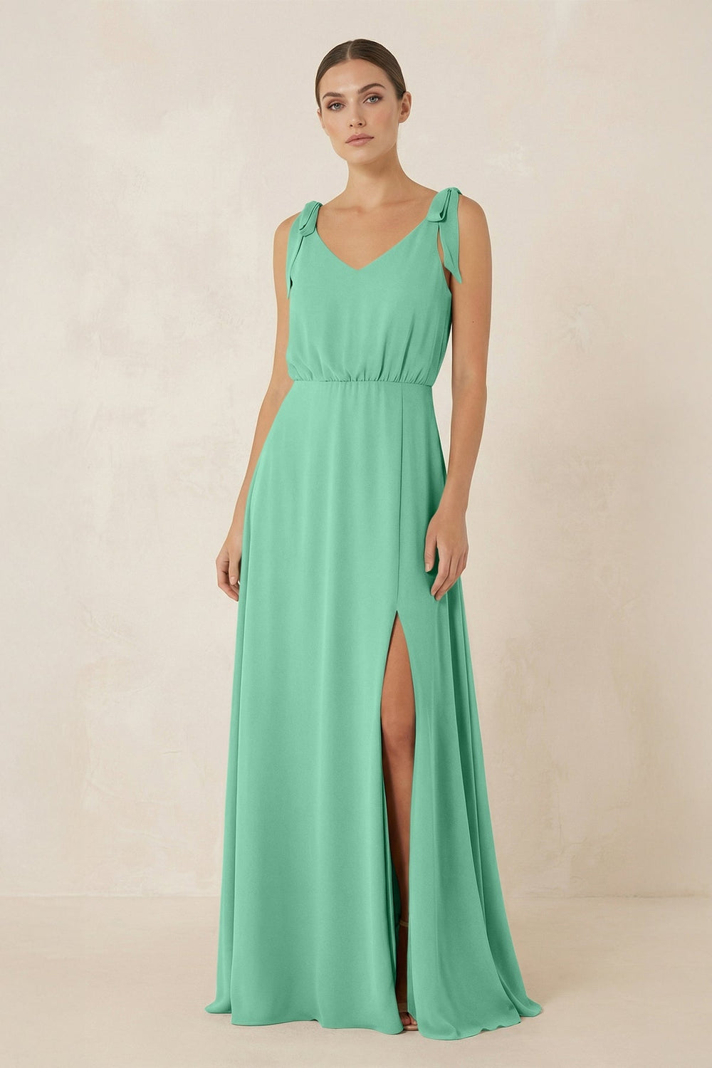 V - Neck A - Line Chiffon Bridesmaid Dress in Turquoise - SHE IS ME Bridesmaid Dresses