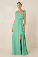 V - Neck A - Line Chiffon Bridesmaid Dress in Turquoise - SHE IS ME Bridesmaid Dresses