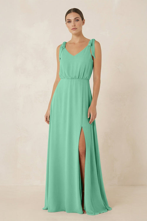 V - Neck A - Line Chiffon Bridesmaid Dress in Turquoise - SHE IS ME Bridesmaid Dresses