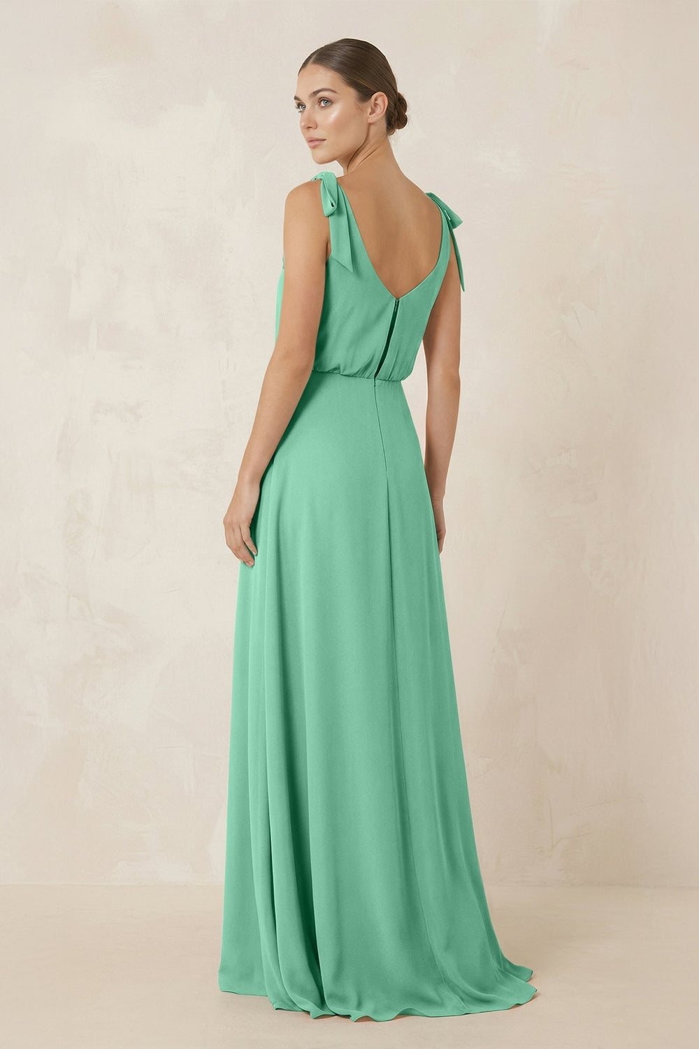 V - Neck A - Line Chiffon Bridesmaid Dress in Turquoise - SHE IS ME Bridesmaid Dresses