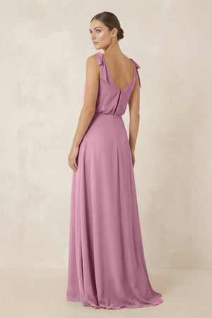 V - Neck A - Line Chiffon Bridesmaid Dress in Vintage Mauve - SHE IS ME Bridesmaid Dresses