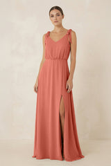 V - Neck A - Line Chiffon Bridesmaid Dress in Wild Rose - KISS BRIDAL Bridesmaid Dresses