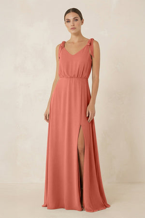 V - Neck A - Line Chiffon Bridesmaid Dress in Wild Rose - SHE IS ME Bridesmaid Dresses
