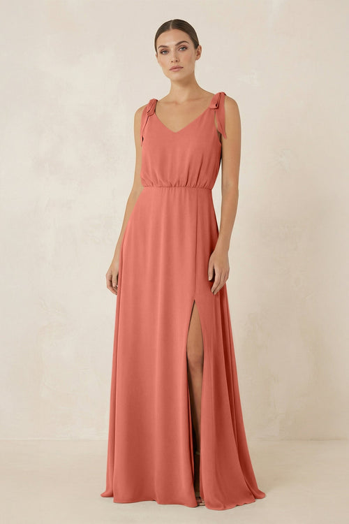 V - Neck A - Line Chiffon Bridesmaid Dress in Wild Rose - SHE IS ME Bridesmaid Dresses