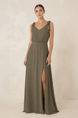 V - Neck A - Line Chiffon Bridesmaid Dress in Willow Green - KISS BRIDAL Bridesmaid Dresses